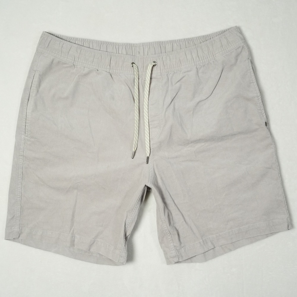 Vuori Mens XXL Corduroy Shorts Light Grey Elastic Waist Drawstring Casual 8in